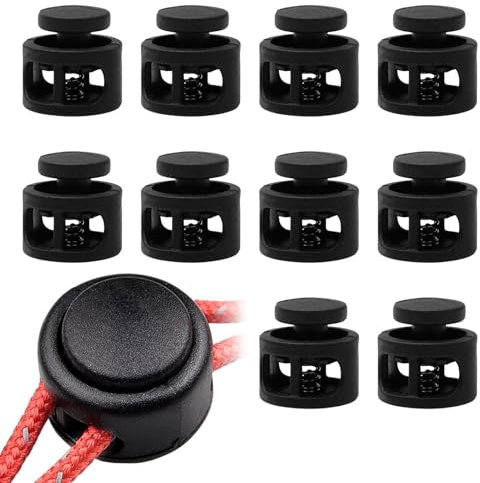 Parthan 10 Stück Kordelstopper 2 loch Federschnurschlösser aus Kunststoff, 5.4 mm Kordel Stopper, Schwarz Schnürsenkel Stopper, Schnürsenkel Verschluss, für Kordelzug Rucksack Bekleid SeilSchnürsenke