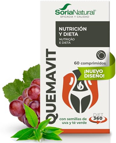 Soria Natural Quemavit - Efecto Termogénico - Semillas de Uva, Té Verde, L-carnitina y Cafeína - Ayuda al Metabolismo Energético - Caja con 60 comprimidos
