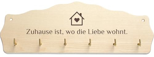 Geschenkissimo Zuhause ist, wo die Liebe wohnt - dekoratives Schlüsselbrett aus Holz mit Spruch, Zuhause Deko, Geschenk zum Einzug, Geschenkidee