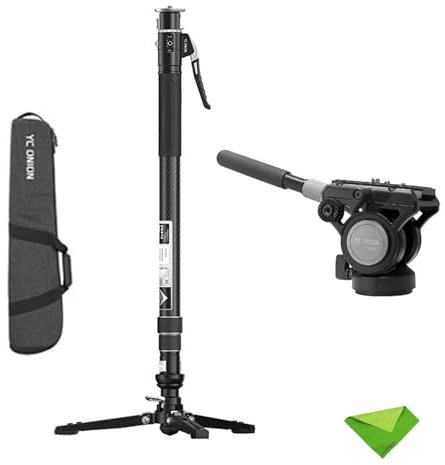Pineta Pro Carbon Fiber Monopod with FH60 Fluid Head and Pedal Base, Light Stand Lightweight Travel Monopod with Quick Release Plate for Sony Canon Nikon DSLR Cameras, Gimbal and etc