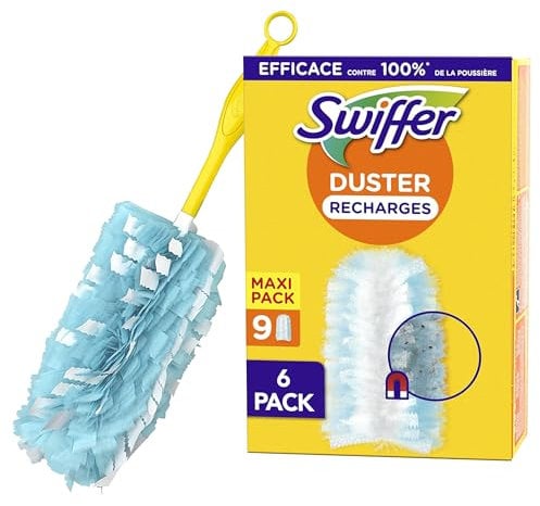Swiffer Duster Plumeau Recharges,54 Unités (6x9), Capture Poussière, Poils & Allergènes, Efficace Contre 99.9% des Poussières, Atteint les Coins Difficiles, Rapide et Efficace, Manche Vendu Séparément