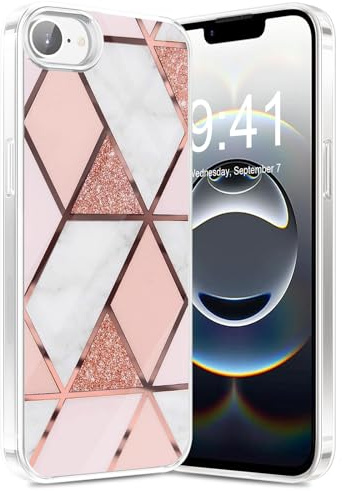 duomigesz Handyhülle für iPhone 17e Hülle Silikon Dünn Marmor Bunt Muster Motiv für iPhone 16e Handytasche Case, Glitzer Transparent TPU Stoßfest Schutzhülle für iPhone 16e Handy (B)