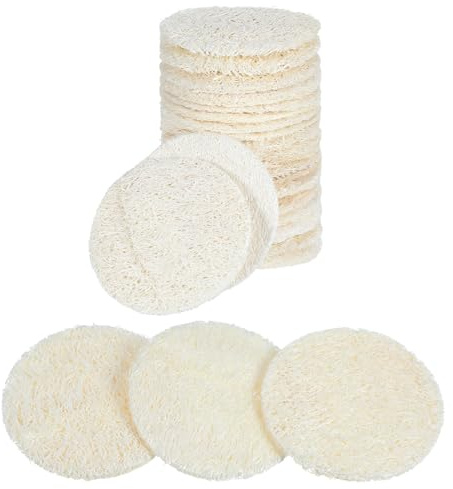 Nogeqi 20 Pcs Natural Loofah Sponge Pads for Washing Face, Exfoliating Body Facial Scrub Pads for Makeup & Dead Skin Masks Removal, Exfoliating Face Pad for Women Men Cleansing Skin(2.17 Inch)
