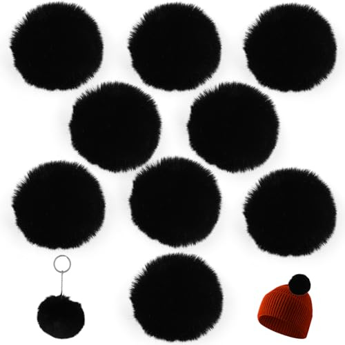 Nexlynk 9 Stück 8cm Kunstfell Pompon Fellbommel Pompon Bommel für Mützen, Beanies, Tasche Anhängern, Schlüsselanhänger, Dekoration, Bekleidung Zubehör, Fellpompon, Künstlicher Haarball, schwarz