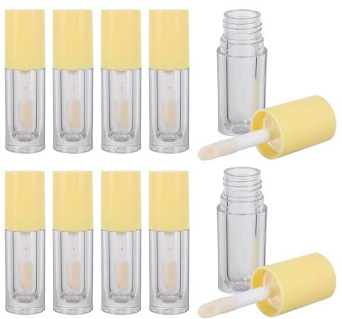 SEWACC 10PCS 6ml Yellow Lip Gloss Tubes Brush Inside Portable Lip Oil Bottles for DIY Gloss and Liquid Blush Application