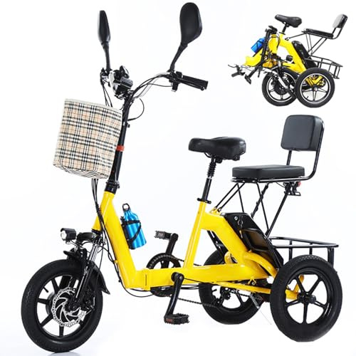 Folding Electric Power Tricycle for Adults, nch Three-Wheel Electric Trike with Passenger Seat and Large Basket, Foldable Design, 48V 10Ah Lithium Battery, Maximum Load Capacity: 180KG