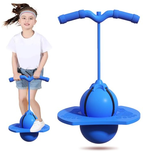 Ballon Sauteur Pogo pour Enfants et Adultes, Jumping Board avec Poignée et Pompe, Jeu de Saut Haute Performance pour Équilibre, Coordination et Fitness-Blue