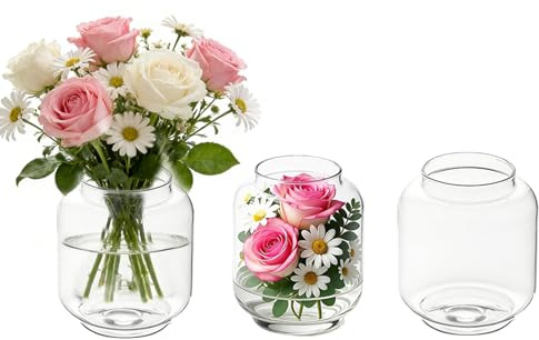 Clear Bud Vases for Centerpieces Innjoii Glass 3pcs/set Small Vase in Bulk Mini Flower Single Vintage Modern Home Decor, Bouquet Single for Wedding Living Room Dining Table Candle Holder Drink Cup