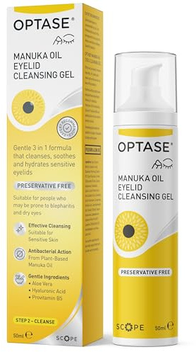 Optase Manuka Oil Eyelid Cleansing Gel – 3-in-1 Gentle Foaming Cleanser – Removes Oily Debris – Cleans, Soothes, and Hydrates Sensitive Eyelids - Preservative Free – 1 x 50ml
