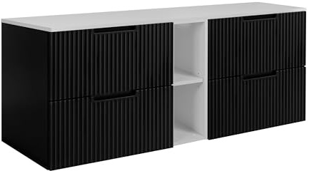 3E 3xE living.com Badezimmerschrank, Schwarz/Weiß, 180 (2 x 80 + 20) x 58,6 x 46 cm