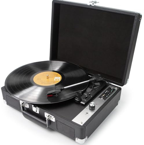 Home Audio Stereo, Vinyl Record Player With Portable Retro Suitcase, 3-speed Adjustable, Built-in Stereo Speakers, Wireless Playback, Aux Input, Rca Output, Headphone Reception black