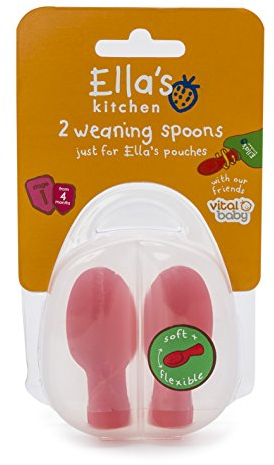 Vital Baby Ella's Kitchen Pouch Spoon Tips - Baby Weaning Spoons - Soft, Gentle and Flexible - BPA, Phthalate & Latex Free - Hygienic Travel Case Included - 4m+ - 2pk Red