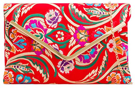 LeahWard Women's Satin Floral Clutch Bags Party Wedding Evening Handbag 158 (2211 Red)