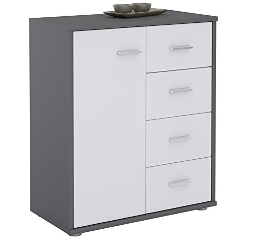 IDIMEX Buffet Salle à Manger Oscar L 60 cm en Bois Coloris Gris et chêne Sonoma avec 4 tiroirs et 1 Porte, Meuble de Rangement Surface résistante aux éraflures