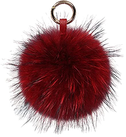 Damen Pom Pom Bommel Anhänger Taschenanhänger Schlüsselanhänger für Handtaschen, Rückspiegel im Auto (Weinrot)