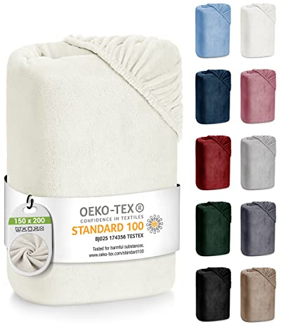 Bettlaken 150x200 Cashmere Touch Spannbettlaken Super Soft Winter Spannbetttuch Nicky Plüsch Teddy Typ585 Öko-Tex pflegeleicht Creme für 140x200 bis 160x200