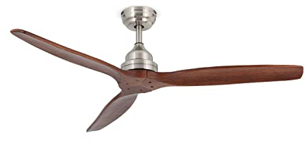CREATE / WINDWOOD/Ventilador techo níquel aspas madera oscura con mando / 75W, Silencioso, Ø132 cm, 3 velocidades, temporizador, 2 alturas