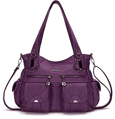 KL928 Handtasche Damen Umhängetaschen große Damenhandtasche Schultertasche gemacht aus PU Leder Kunstleder Elegant Damen Tasche für Büro Schule Einkauf mit vielen fächern (Lila)