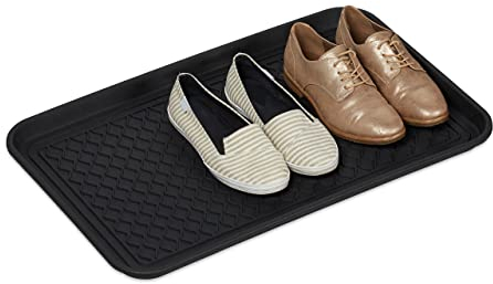Relaxdays Bandeja Zapatos Grande, Relieve, Anti Goteo, Zapatero, Boot Tray, Recibidor, PP, 1 Ud., 3 x 60 x 40 cm, Negro