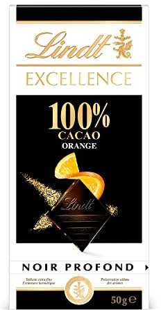 Lindt - Tablette 100% Cacao Orange EXCELLENCE - Chocolat Noir, 50g