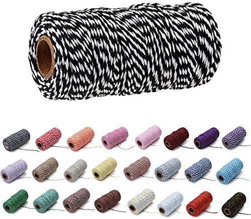 Gbrand 100 Yard / 2mm farbiges Baumwollseil Bastelschnur Strickschnurseil zum Basteln Geschenkverpackung (#01 Schwarz-Weiss)