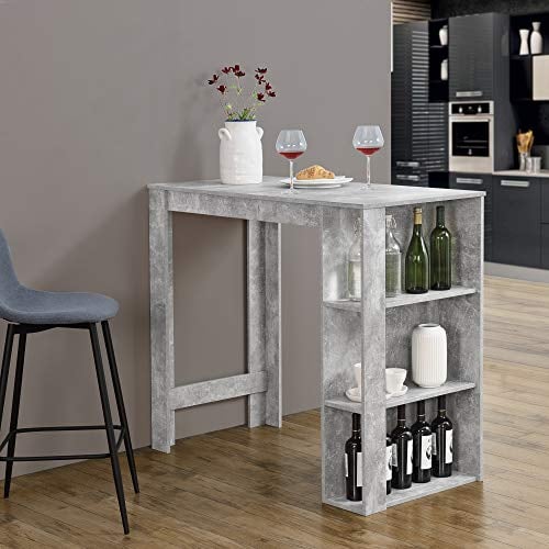 [en.casa] Bartisch Danderyd Bistrotisch Esstisch 120 x 60 x 106 cm Küchentheke mit 3 Ablagefächern Stehtisch Bartheke für Esszimmer Wohnzimmer Küche Betonoptik