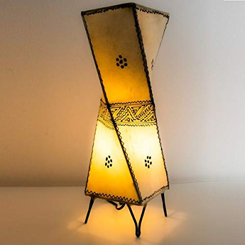 Saharashop Stehlampe Kleine Stehleuchte Handmade Marokko Orientalische Handgefertigte Natur Lampe Henna-Carré 51 cm Leder Natur