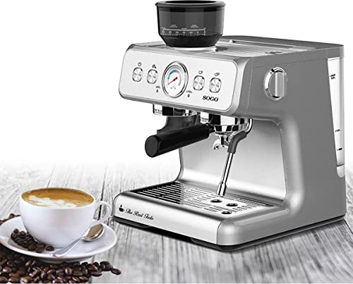 SOGO Cafetera Espresso Profesional con Molinillo de Café Incorporado, Surtidor de vapor y bomba de presión de 15 bar, calidad barista (SS-5690)