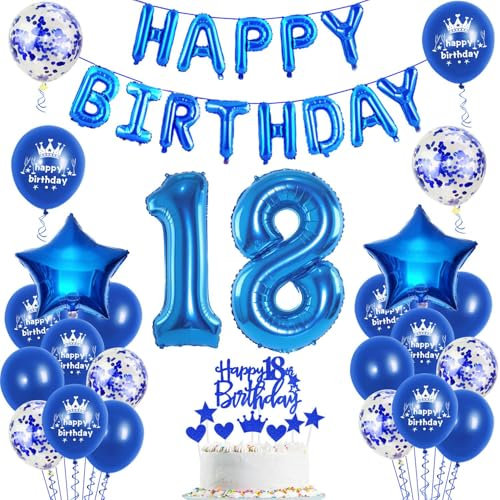 Luftballons 18. Geburtstag Dekoration junge blau happy birthday 18th Geburtstag Party Deko Set 18 geburtstag deko junge 18 jahre blau Folienballons