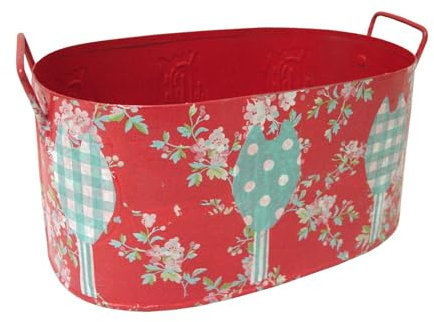 WH WORKING HOUSE Jardinera MACETERO Oval Asas Grande Metal DECOPAUGE Rojo Flores