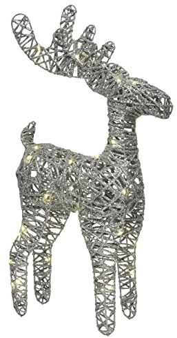 Kaemingk stimmungvoller LED beleuchteter Deko-Hirsch Weihnachts-Hirsch Rattan silber Glitzer 50 LEDs für innen