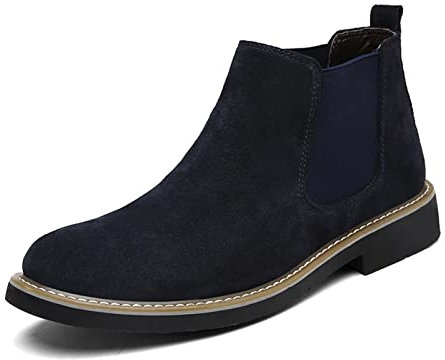 ReverseClock Pelle Scamosciata degli uomini di Chelsea Stivali di Cuoio Della Caviglia Stivali Slip-on scarpe da Lavoro Piatta Stivaletti Calzino Stivali Scarpe Casual (blu scuro,43,43)