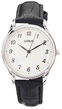 LORUS Damen Analog Quarz Uhr mit Leder und Metall Armband,Schwarz/Silber