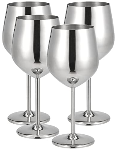 MUKLEI 4 PCS 500ml/18oz Stainless Steel Wine Glasses, Shatterproof Silver Stainless Steel Goblets for Party, Wedding, Anniversary, Outdoor