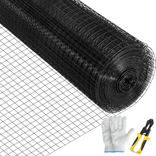 VEVOR Grillage métallique 61x3048 cm treillis en acier galvanisé enduit de vinyle calibre 16 maille avec pince coupante et paire de gants tissu pour clôtures de jardin, enclos d'animaux de compagnie