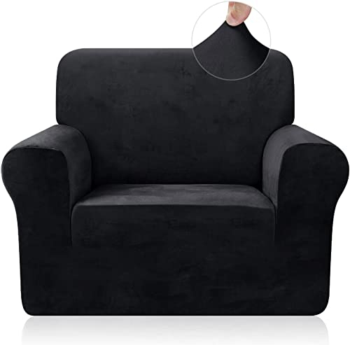 Ronyes Sofabezug Elastische Stretch Spandex Stretch Sofa-Überwürfe Sofahusse für Sofa mit Armlehne Anti-Rutsch-Schaum 1 Sitzer Schwarz