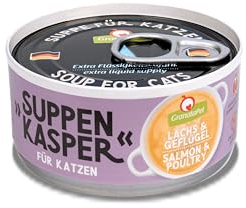 GranataPet Suppenkasper Lachs & Geflügel, Snack für Katzen, Suppe gegen den kleinen Hunger, Leckerchen für extra Flüssigkeitszufuhr, Katzenfutter ohne Getreide & ohne Zuckerzusätze, 12 x 70 g