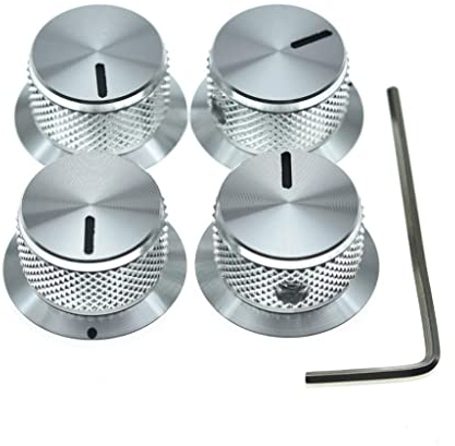 Potentiometer-Drehknöpfe aus Aluminium, 6,35 mm (1/4 Zoll), Universal-Knöpfe, Klingel, Lautstärkeregler, Tonregler für Gitarre, Bass, AMPS, Vorverstärker, Silber, 4 Stück