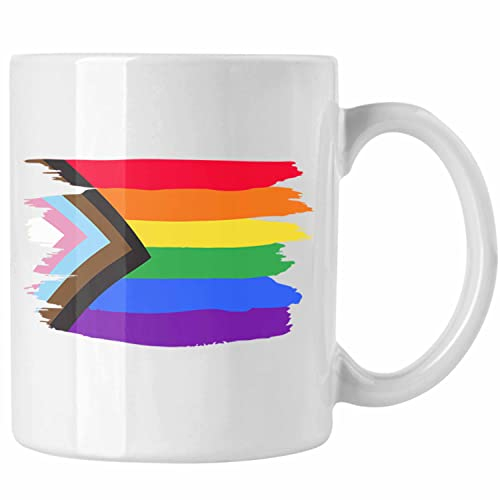 Trendation - Regenbogen Tasse Geschenk LGBT Schwule Lesben Transgender Grafik Pride Flagge (Weiß)