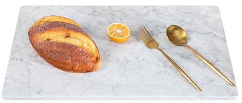 Adolif Carrara Schneidebrett aus weißem Marmor, 30,5 x 50,8 cm | Natürliche Marmorplatte, rutschfeste Füße, kühl bleiben für Teig/Butter, ideal für Gebäck, Käse, Wurst, Pizza, Brot