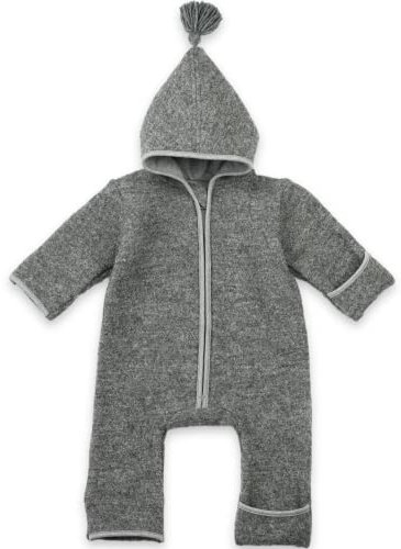 Mirari Walkoverall Baby Walk Tuta | 100% lana | Autunno Inverno Primo equipaggiamento | con cerniera e cappuccio, grigio., 9 mesi