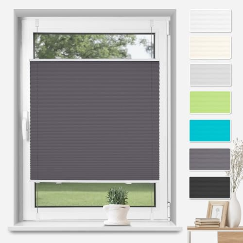 TFSKY Plissee Klemmfix ohne Bohren Anthrazit B80 x H130 cm, Plisseerollo Jalousie Lichtdurchlässig Faltrollo Easyfix Sonnenschutz und Sichtschutz für Fenster & Tür