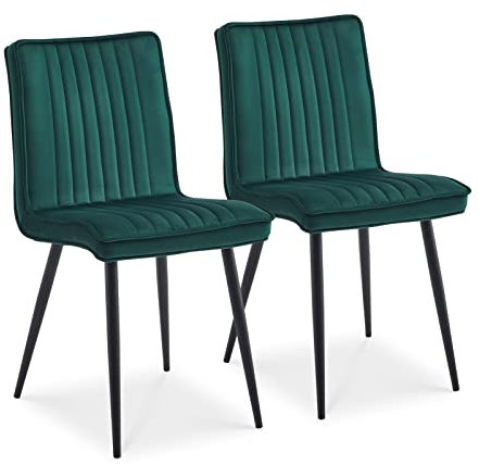 TUKAILAi Green Velvet Dining Chairs Set of 2 Upholstered Kitchen Chair with Backrest and Strong Metal Legs, Living Room Lounge Leisure Restaurant Bedroom Chair