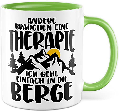 Tasse de montagne cadeau pour les autres ont besoin d'une thérapie - Idée cadeau pour tous les alpinistes - Tasse à café avec inscription amusante - Tasse à café - Tasse à thé Alpes (blanc/vert)