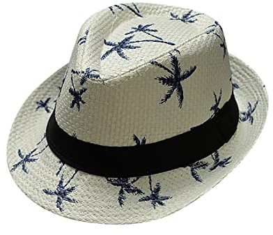 Briskorry Damen Herren Panamahüte Breiter Krempe Stroh Sommer Fedora Strohhut Panama Aufrollen Hut Strand Rollbar Sonnenhut mit Kokosnussbaum Druck Panama Jazz Hut Elegante