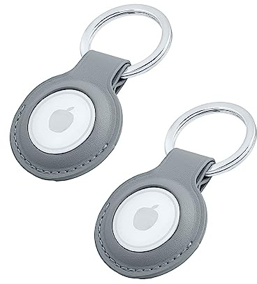 Premium Lederhülle für Apple AirTag - Vegan Leder Case mit Robusten Edelstahl Schlüsselring - Tragbare Schutzhüllen und Zubehör für AirTag Tracker- Grau 2er - il Grado