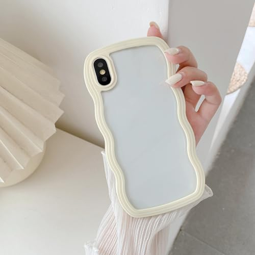 UEEBAI Case for iPhone X/XS, Clear Case Cute Curvy Aesthetic Wave Wavy Frame Slim Fit Shockproof Phone Bumper Cover Translucent Soft Pretty Protective TPU Case for girls women - Yellow
