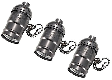 DOITOOL 3pièces Douilles Lampe Aluminium Avec Interrupteur à Chaîne Noir Perle Socle Lumineux Rétro Facile à Installer Pour Ampoules à Vis