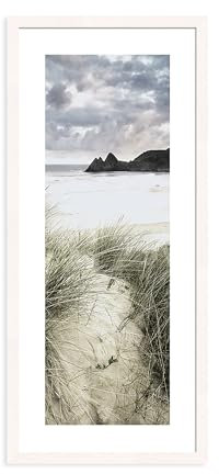 artissimo, Design-Edition, gerahmtes Design-Poster im Panorama-Format, 30x71cm, PE6396-ER, Strand und Meer: Sylt, Bild mit Rahmen, länglich Hochformat, skandinavisches Design, blau beige