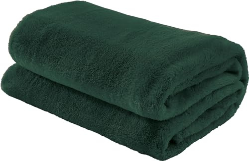 Erwin Müller Teddy-Fleece-Wohndecke Salerno, Fleece-Decke, Kuscheldecke tannengrün Größe 130x170 cm - flauschig weich, pflegeleicht
